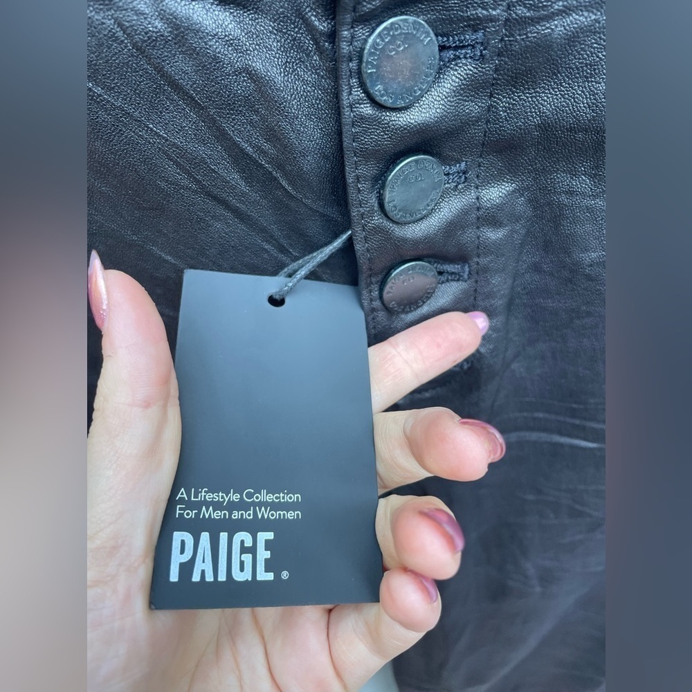PAIGE Hoxton straight with expsd bts black Lambs Leather New with Tags! - Picture 2 of 7